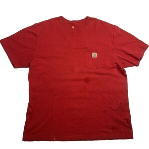 Carhartt Pocket T-Shirt Men XL Red Short Sleeve Original Fit Work Logo K87 SPOTS